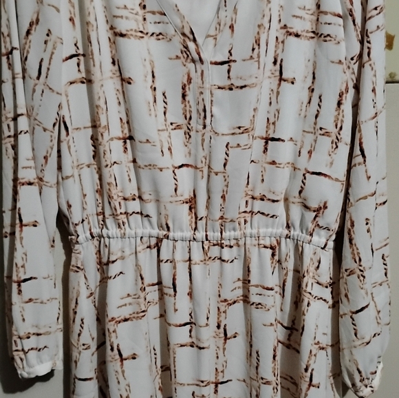 White House Black Market‎ Brown Lattice Printed Elastic Waist Blouson Dress Sz 0 - Picture 1 of 6